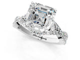 White gold Asscher Cut Diamond  Halo Twist Band Solitaire Prong Setting Ring_23