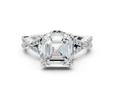White gold Asscher Cut Diamond  Halo Twist Band Solitaire Prong Setting Ring_23