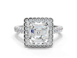 White gold Asscher Cut Diamond Milgrain Floral Halo Engagement Ring with Pavé Band_21