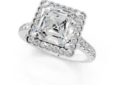 White gold Asscher Cut Diamond Milgrain Floral Halo Engagement Ring with Pavé Band_22