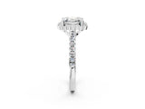 White gold Asscher Cut Diamond Milgrain Floral Halo Engagement Ring with Pavé Band_23