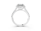 White gold Asscher Cut Diamond Milgrain Floral Halo Engagement Ring with Pavé Band_24