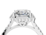 White gold Asscher Cut Diamond Milgrain Floral Halo Engagement Ring with Pavé Band_25