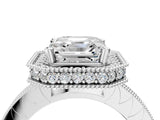 White gold Asscher Cut Diamond Milgrain Halo Engagement Ring with Round Pavé Band and Prong Setting_16
