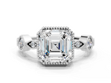 White gold Asscher Cut Diamond Milgrain Marquise Band with Prong Setting_5