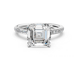 White gold Asscher Cut Diamond Pavé Band Ring with Four-Prong Setting_23
