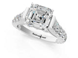 White gold Asscher Cut Diamond Pavé Band Solitaire with Four-Prong Setting_17