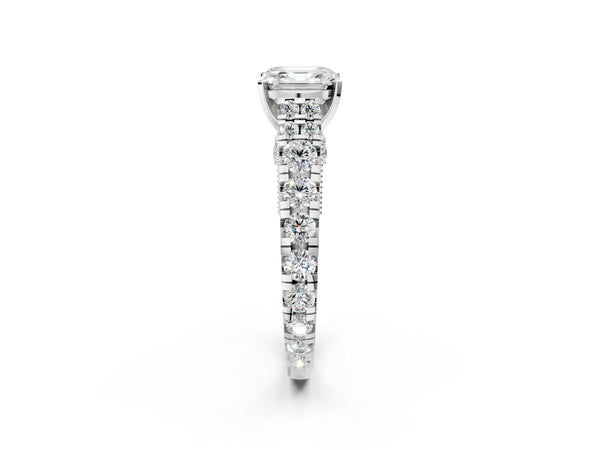 White gold Asscher Cut Diamond Classic Solitaire Ring with Pavé Band and Four-Prong Setting