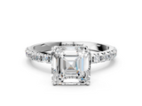White gold Asscher Cut Diamond Pavé Band Solitaire with Four-Prong Setting_20