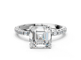 White gold Asscher Cut Diamond Pavé Band Solitaire with Four-Prong Setting_37