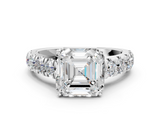 White gold Asscher Cut Diamond Pavé Band Solitaire with Four-Prong Setting_3