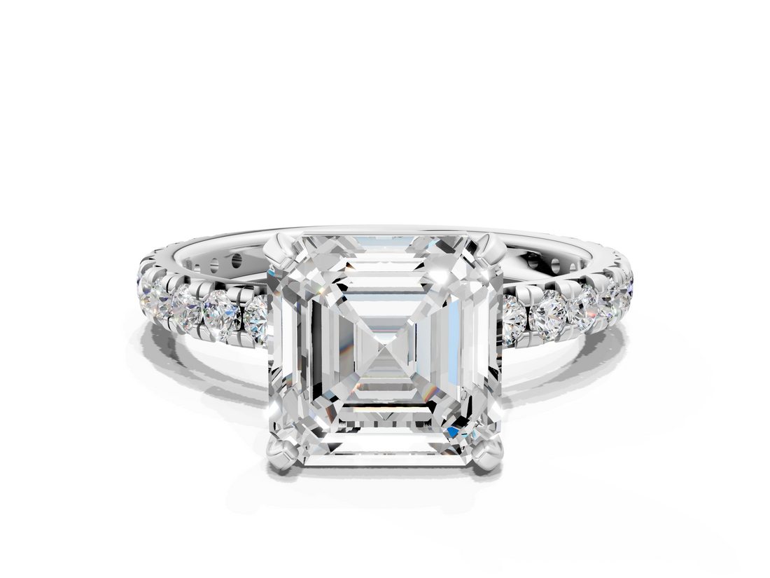 White gold Asscher Cut Diamond Pavé Band with Four-Prong Setting_27