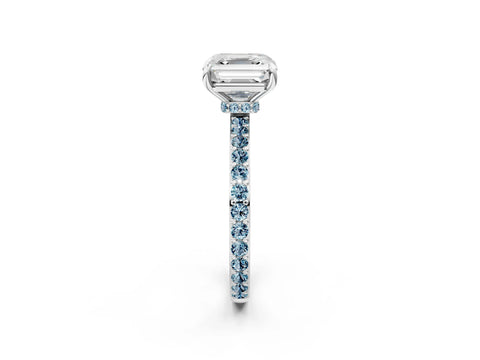 White gold Asscher Cut Diamond Pavé Engagement Ring with Round with Aquamarine side stone Accents and Prong Setting_14