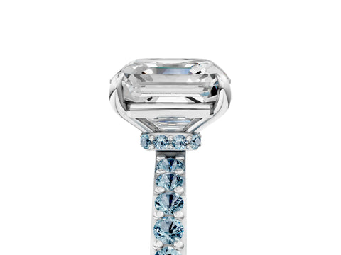 White gold Asscher Cut Diamond Pavé Engagement Ring with Round with Aquamarine side stone Accents and Prong Setting_5
