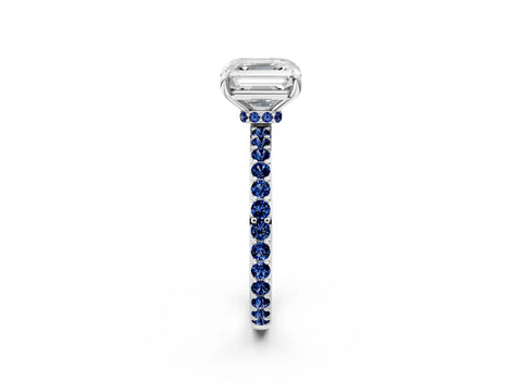 White gold Asscher Cut Diamond Pavé Engagement Ring with Round with Blue Sapphire side stone Accents and Prong Setting_14