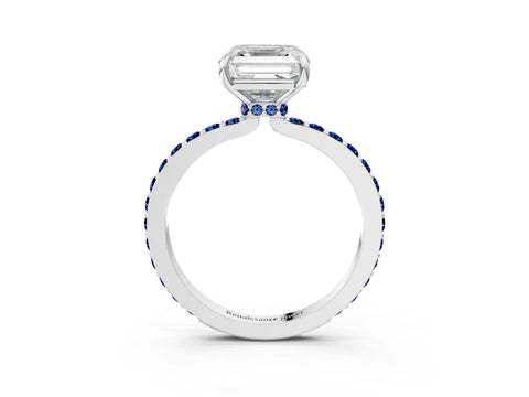 White gold Asscher Cut Diamond Pavé Engagement Ring with Round with Blue Sapphire side stone Accents and Prong Setting_15