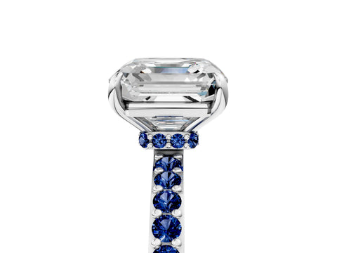White gold Asscher Cut Diamond Pavé Engagement Ring with Round with Blue Sapphire side stone Accents and Prong Setting_5