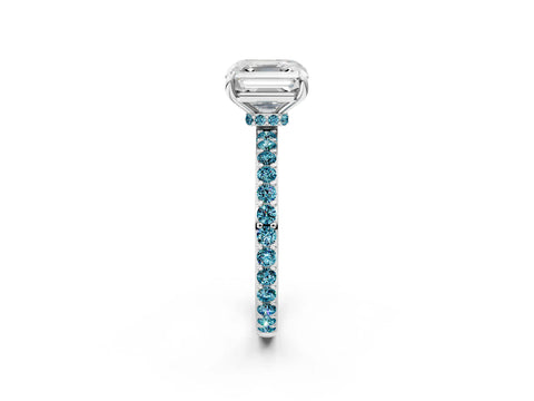White gold Asscher Cut Diamond Pavé Engagement Ring with Round with Blue Topaz side stone Accents and Prong Setting_2