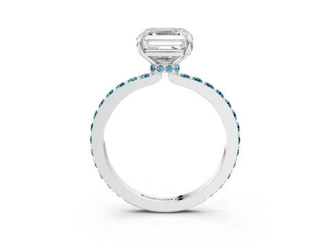 White gold Asscher Cut Diamond Pavé Engagement Ring with Round with Blue Topaz side stone Accents and Prong Setting_3