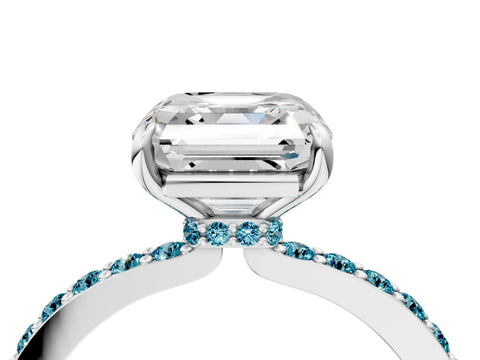 White gold Asscher Cut Diamond Pavé Engagement Ring with Round with Blue Topaz side stone Accents and Prong Setting_4