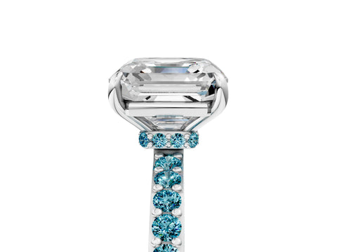 White gold Asscher Cut Diamond Pavé Engagement Ring with Round with Blue Topaz side stone Accents and Prong Setting_5