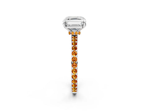 White gold Asscher Cut Diamond Pavé Engagement Ring with Round with Citrine side stone Accents and Prong Setting_14