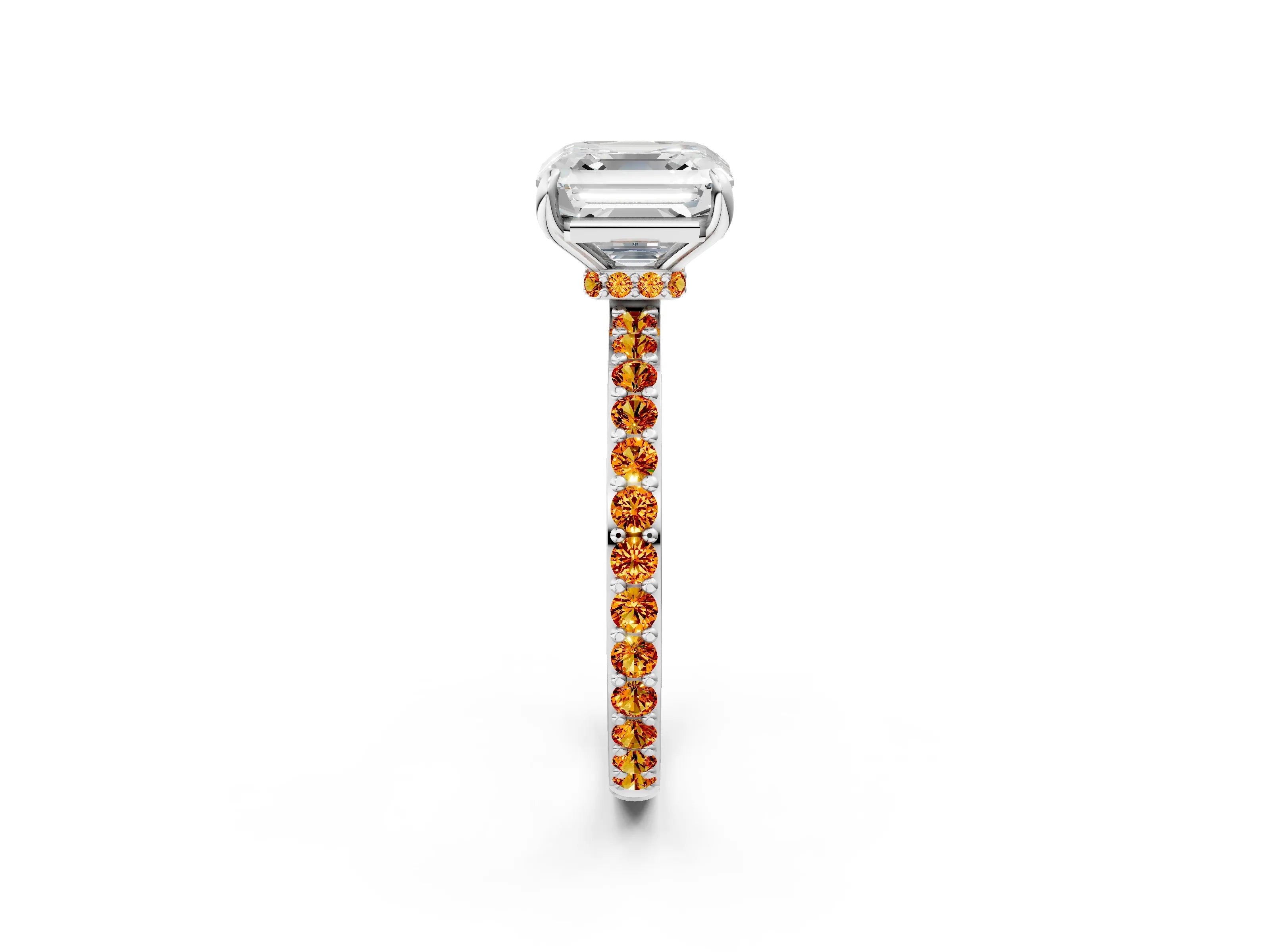 White gold Asscher Cut Diamond Pavé Engagement Ring with Round with Citrine side stone Accents and Prong Setting_2