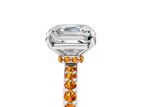 White gold Asscher Cut Diamond Pavé Engagement Ring with Round with Citrine side stone Accents and Prong Setting_5