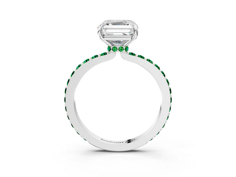 White gold Asscher Cut Diamond Pavé Engagement Ring with Round with Emerald side stone Accents and Prong Setting_27