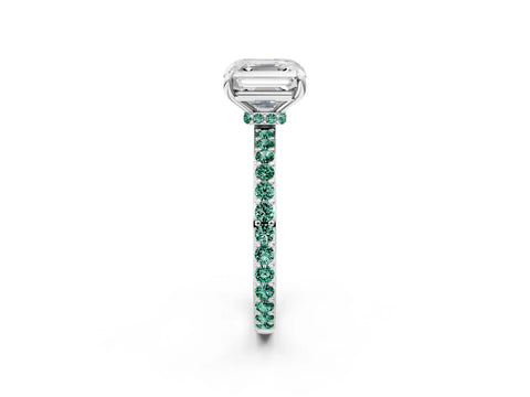 White gold Asscher Cut Diamond Pavé Engagement Ring with Round with Green Sapphire side stone Accents and Prong Setting_14