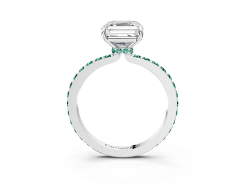 White gold Asscher Cut Diamond Pavé Engagement Ring with Round with Green Sapphire side stone Accents and Prong Setting_3