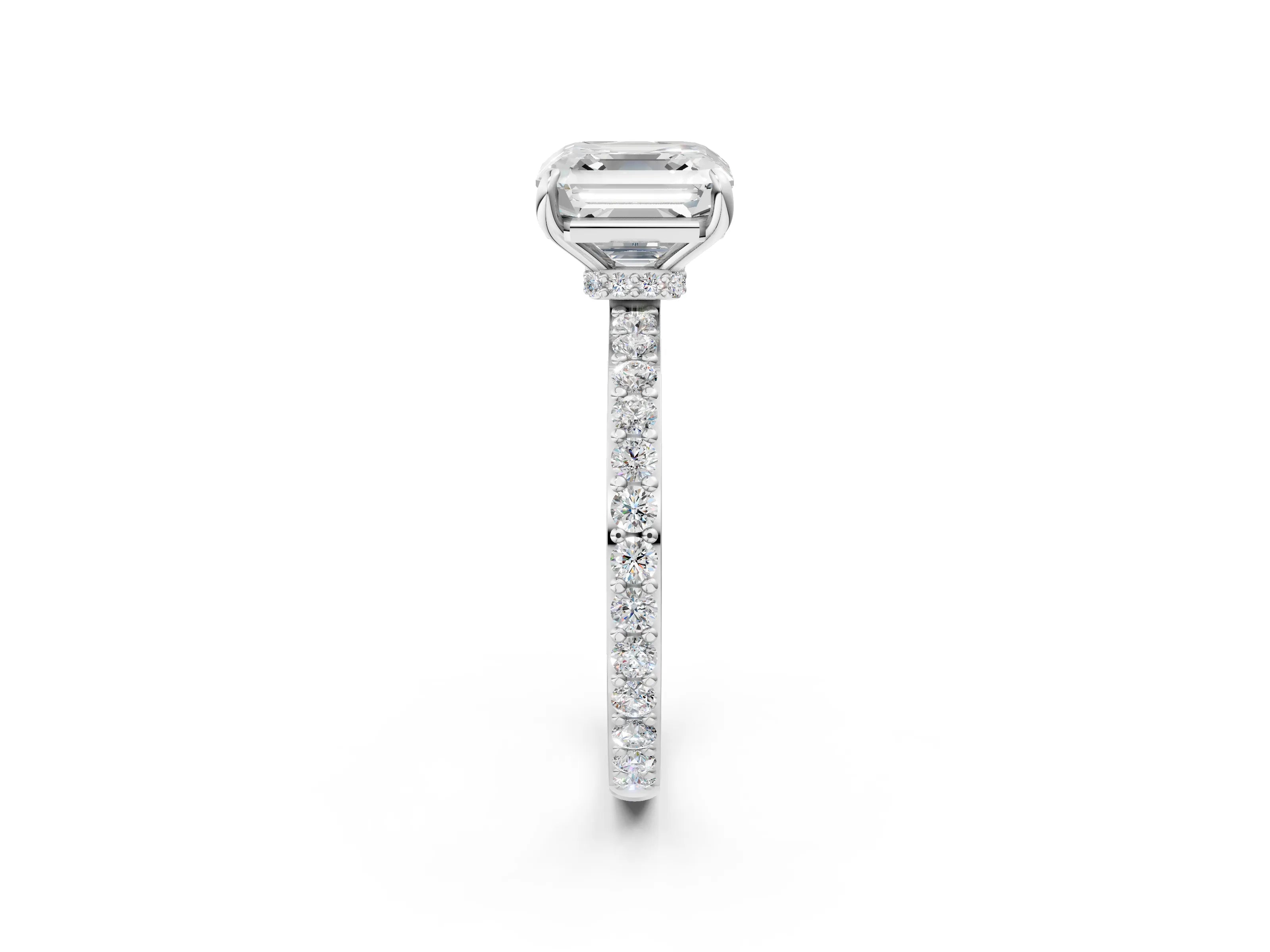 White gold Asscher Cut Diamond Pavé Engagement Ring with Round with Moissanite side stone Accents and Prong Setting_14