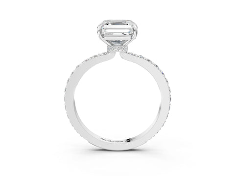 White gold Asscher Cut Diamond Pavé Engagement Ring with Round with Moissanite side stone Accents and Prong Setting_15