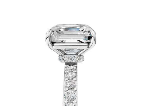White gold Asscher Cut Diamond Pavé Engagement Ring with Round with Moissanite side stone Accents and Prong Setting_17