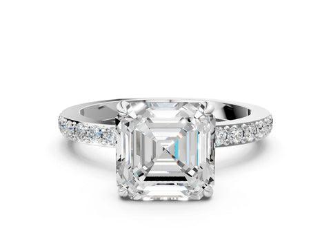 White gold Asscher Cut Diamond Pavé Engagement Ring with Round with Moissanite side stone Accents and Prong Setting_24