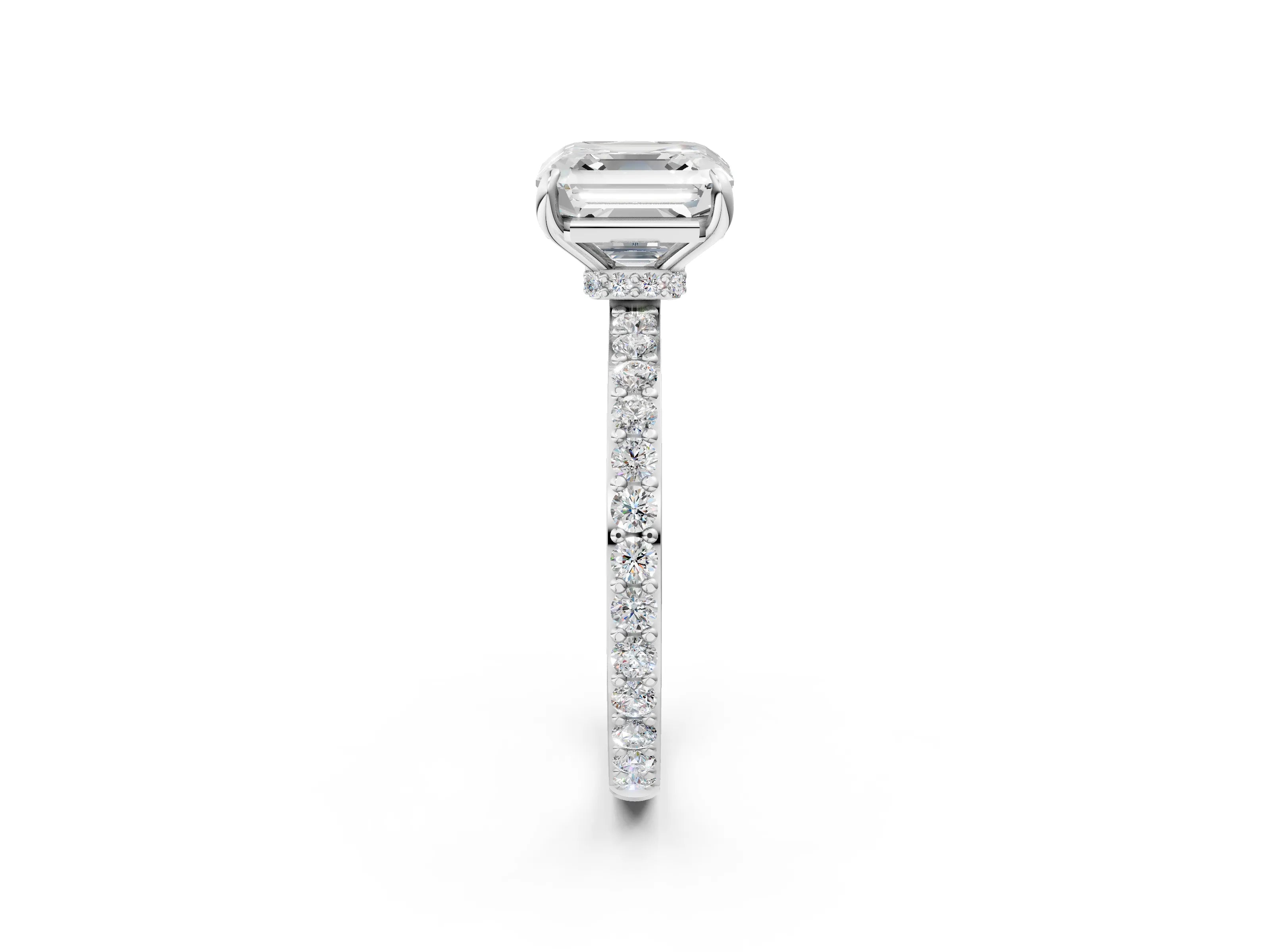 White gold Asscher Cut Diamond Pavé Engagement Ring with Round with Moissanite side stone Accents and Prong Setting_26