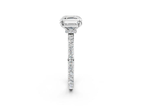 White gold Asscher Cut Diamond Pavé Engagement Ring with Round with Moissanite side stone Accents and Prong Setting_26