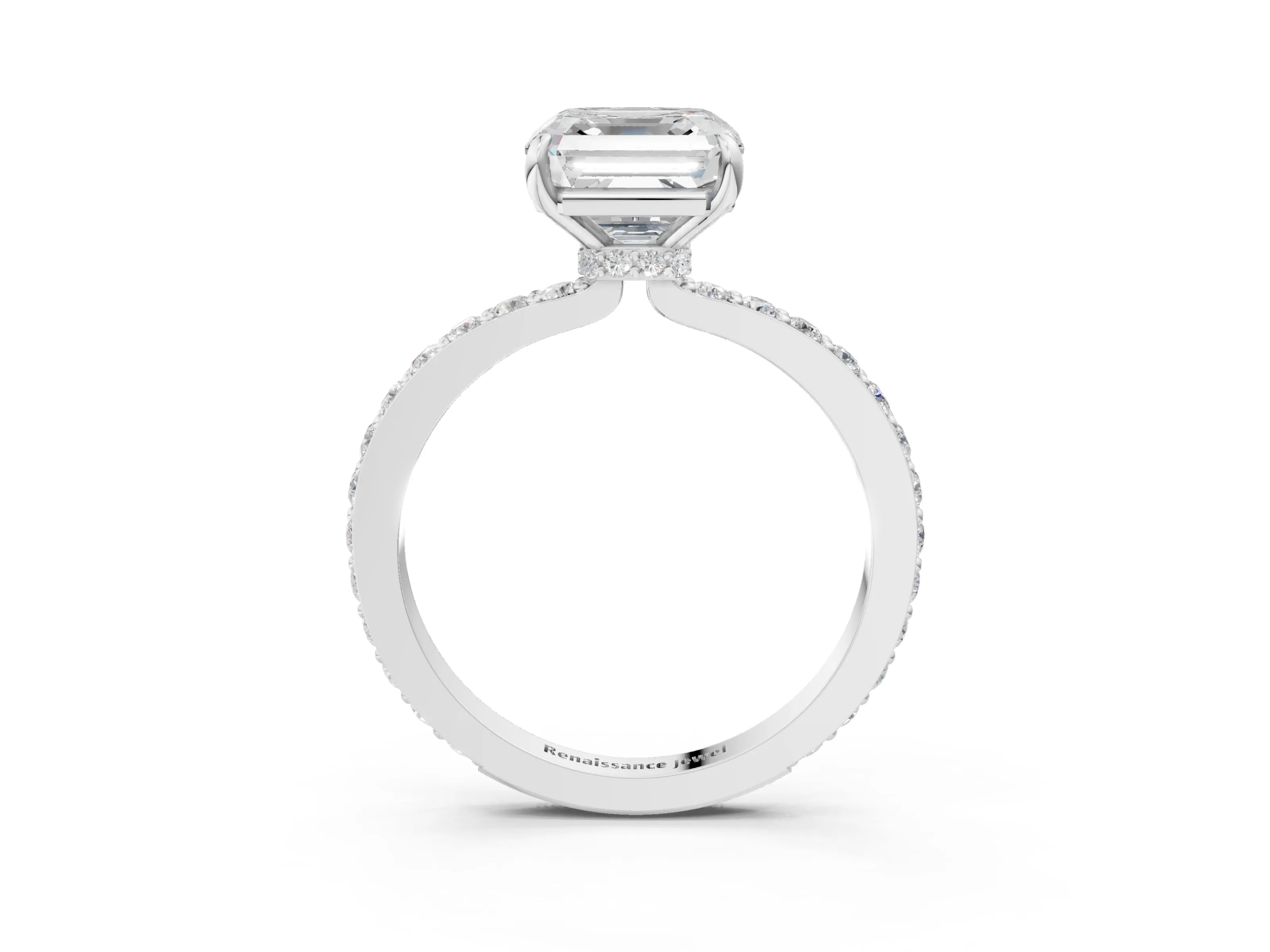 White gold Asscher Cut Diamond Pavé Engagement Ring with Round with Moissanite side stone Accents and Prong Setting_27