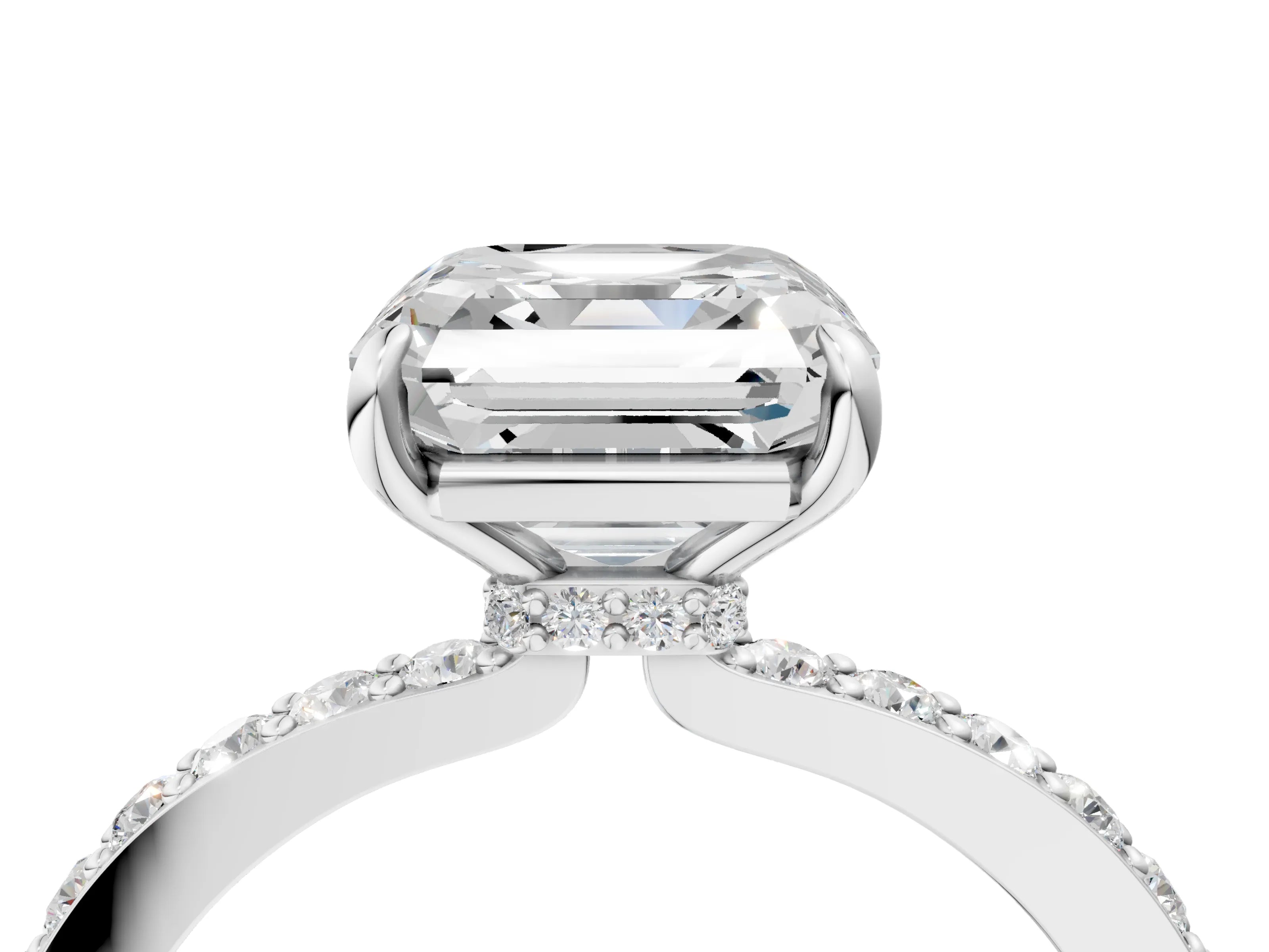 White gold Asscher Cut Diamond Pavé Engagement Ring with Round with Moissanite side stone Accents and Prong Setting_28