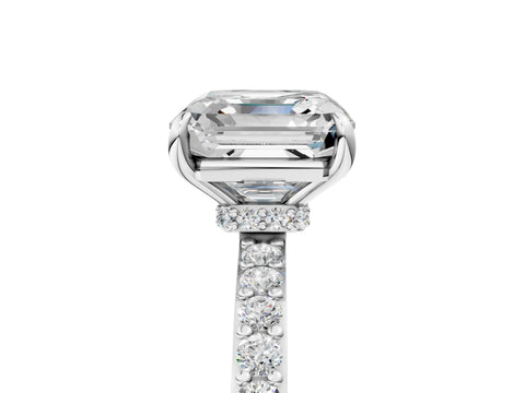 White gold Asscher Cut Diamond Pavé Engagement Ring with Round with Moissanite side stone Accents and Prong Setting_29