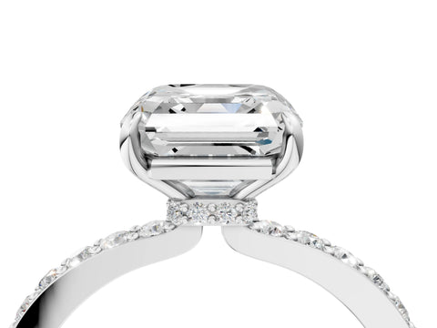 White gold Asscher Cut Diamond Pavé Engagement Ring with Round with Moissanite side stone Accents and Prong Setting_40