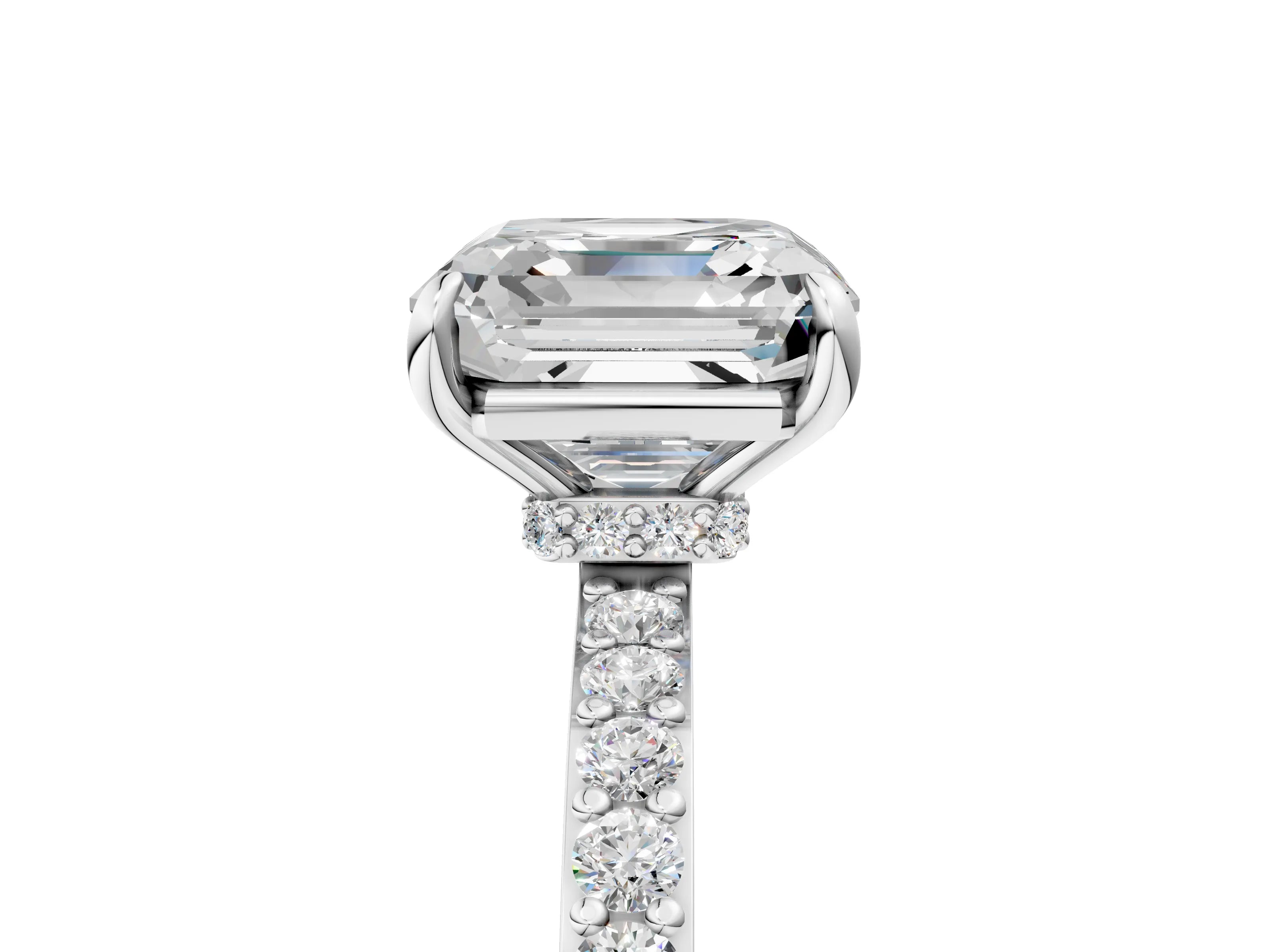 White gold Asscher Cut Diamond Pavé Engagement Ring with Round with Moissanite side stone Accents and Prong Setting_41