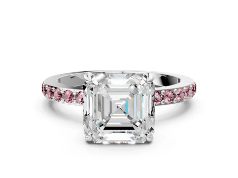 White gold Asscher Cut Diamond Pavé Engagement Ring with Round with Morganite side stone Accents and Prong Setting_12