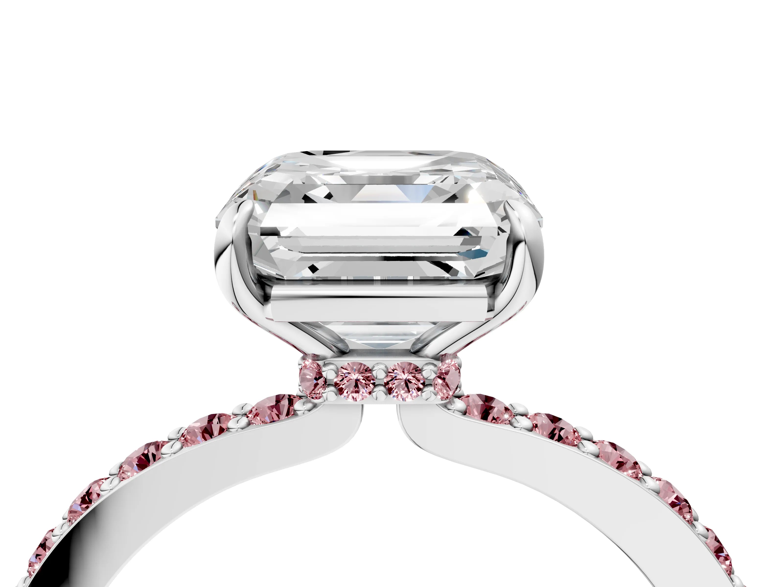 White gold Asscher Cut Diamond Pavé Engagement Ring with Round with Morganite side stone Accents and Prong Setting_16