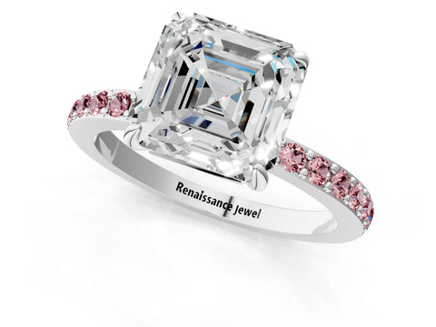 White gold Asscher Cut Diamond Pavé Engagement Ring with Round with Morganite side stone Accents and Prong Setting_1