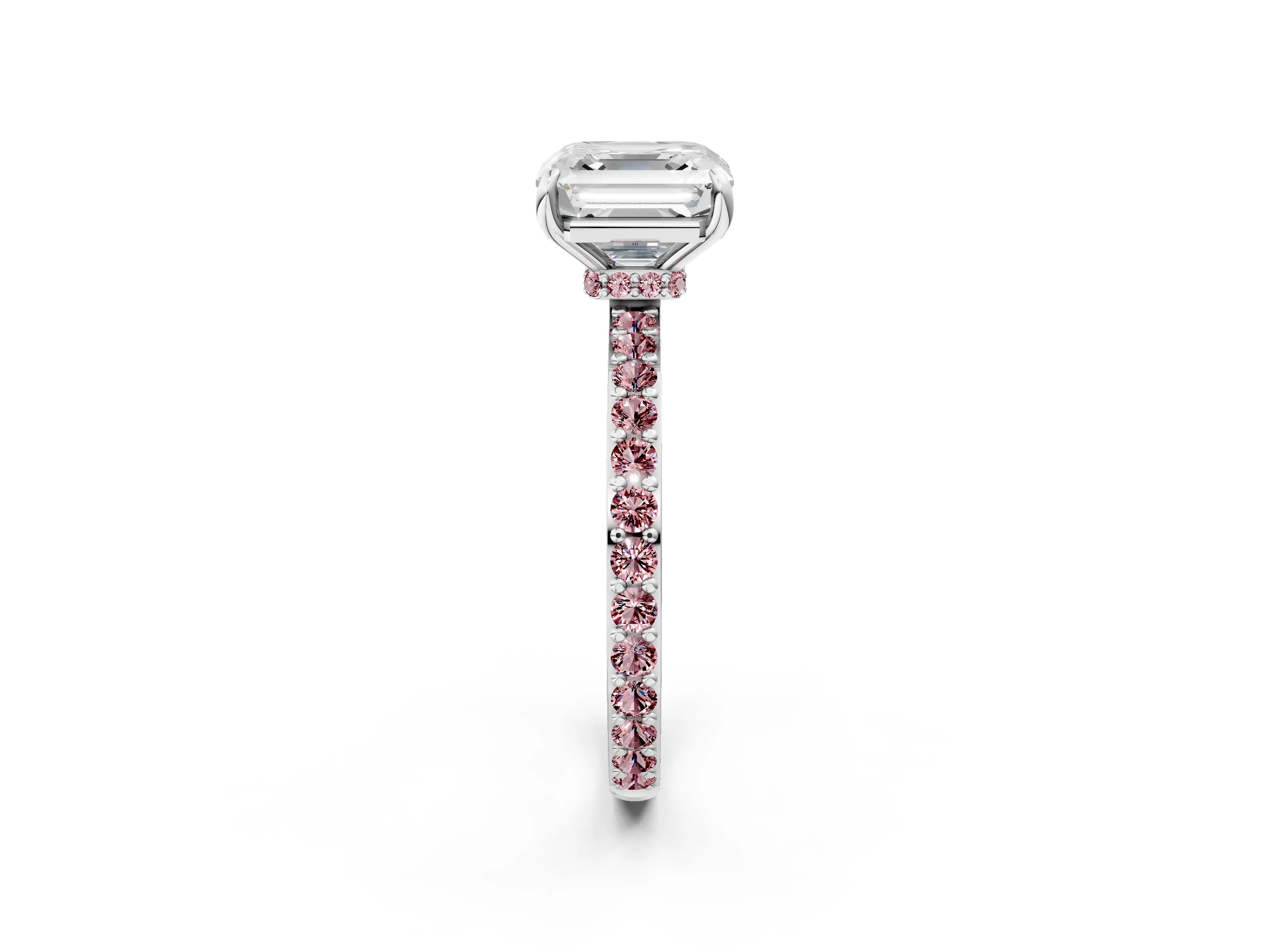 White gold Asscher Cut Diamond Pavé Engagement Ring with Round with Morganite side stone Accents and Prong Setting_2