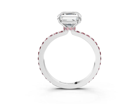 White gold Asscher Cut Diamond Pavé Engagement Ring with Round with Morganite side stone Accents and Prong Setting_3