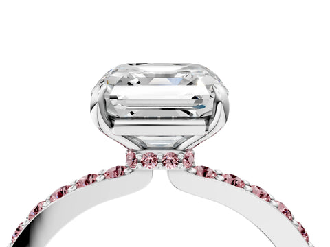 White gold Asscher Cut Diamond Pavé Engagement Ring with Round with Morganite side stone Accents and Prong Setting_4