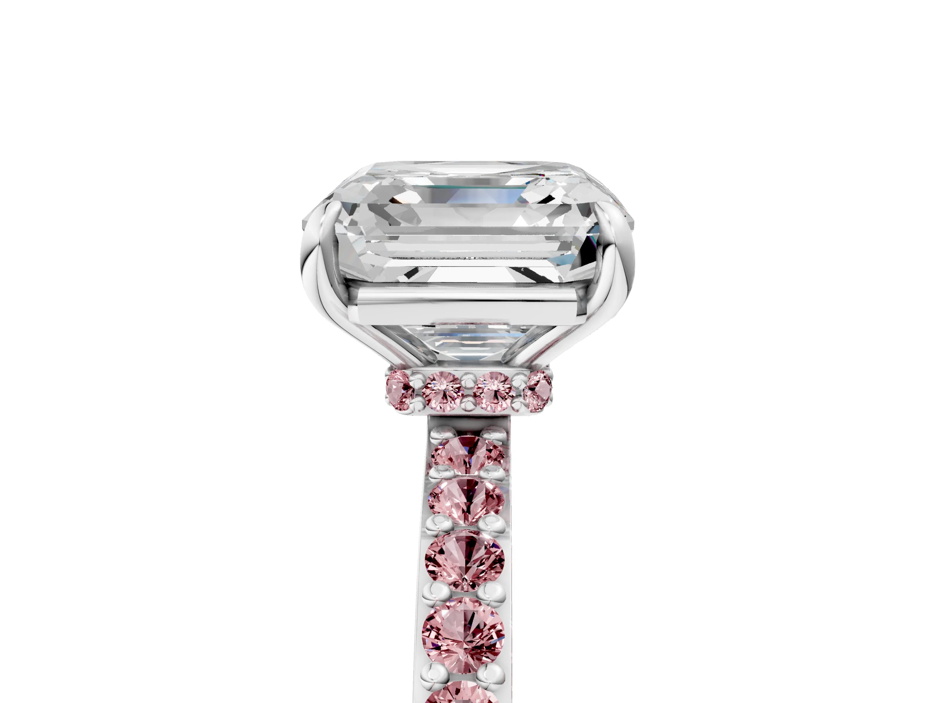 White gold Asscher Cut Diamond Pavé Engagement Ring with Round with Morganite side stone Accents and Prong Setting_5