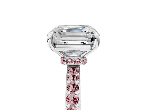 White gold Asscher Cut Diamond Pavé Engagement Ring with Round with Morganite side stone Accents and Prong Setting_5